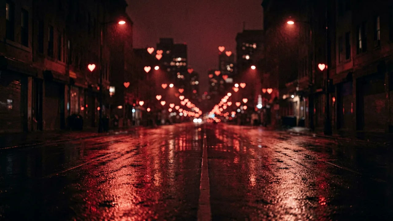 夜色城市天际线与红桃光影，红桃视频主推氛围